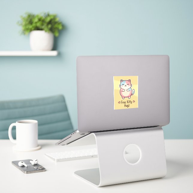 Adesivo Free Kitty Hugz – Cute Kawaii Cat Vinyl Sticker (Laptop na mesa)