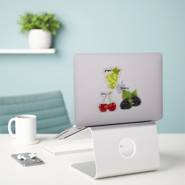 Adesivo Fruta branca Vinhetas de vinilo com corte personal (Laptop na mesa)