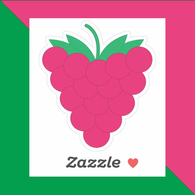 Adesivo Fruta de framboesa, cor-de-rosa ( A die cut sticker of a pink raspberry with a green stem.)