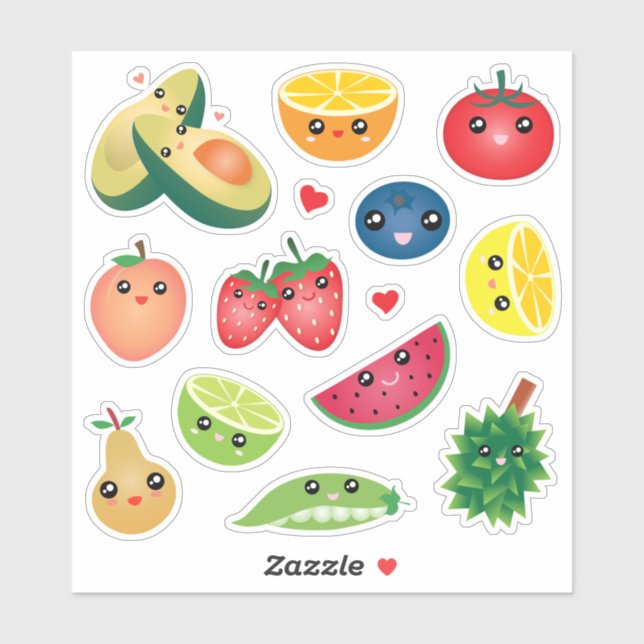 Conjunto De Adesivos Com Frutas Kawaii Fofas. Ilustração Stock