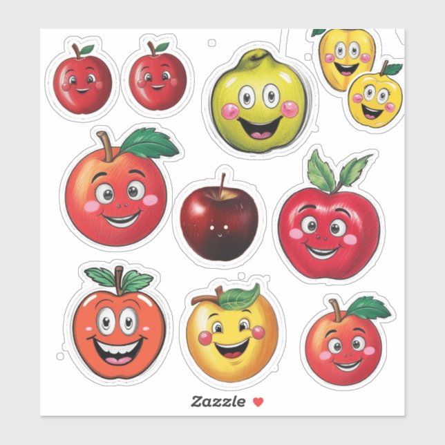 Adesivo Frutas e Maçã Vermelha Emoji Cheerful (Folha)