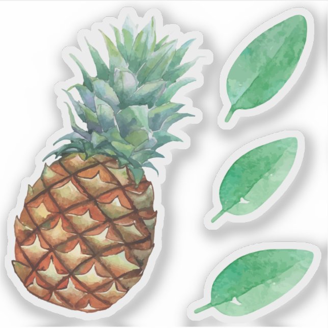 Adesivo Frutas tropicais de abacaxi e pintura aquosa em fo (Frente)