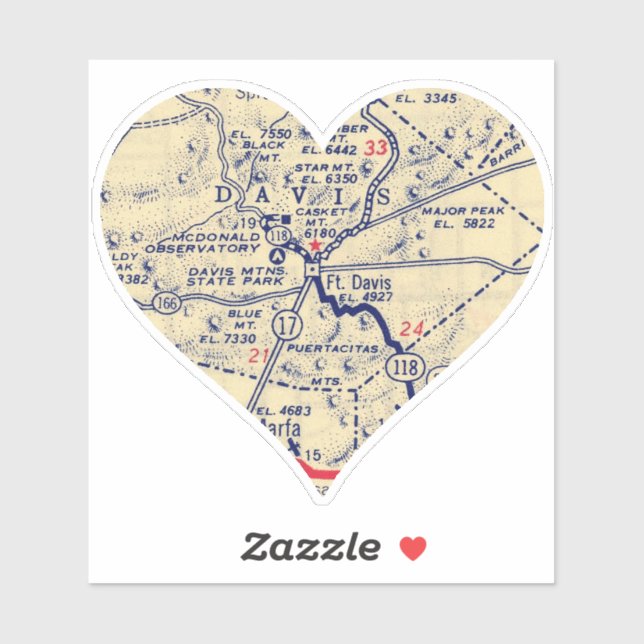 Adesivo Ft. Mapa da Vintagem do Davis TX (Folha)