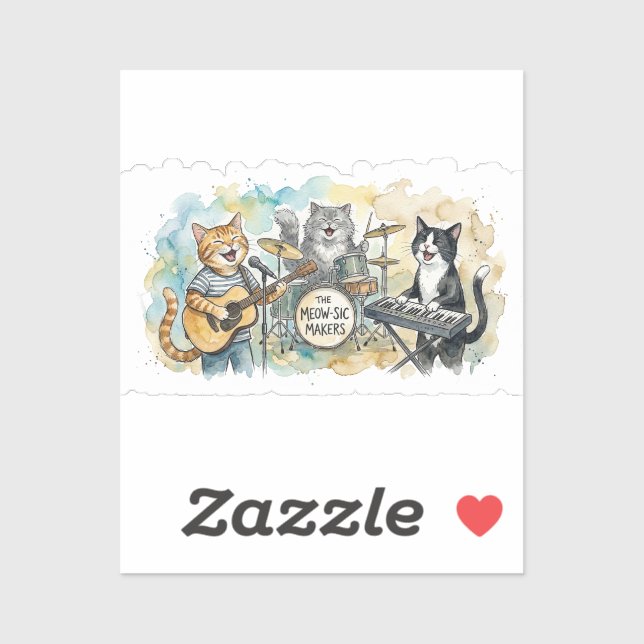 Adesivo Fun Cat Band Music Piano Drums Keyboard (Folha)