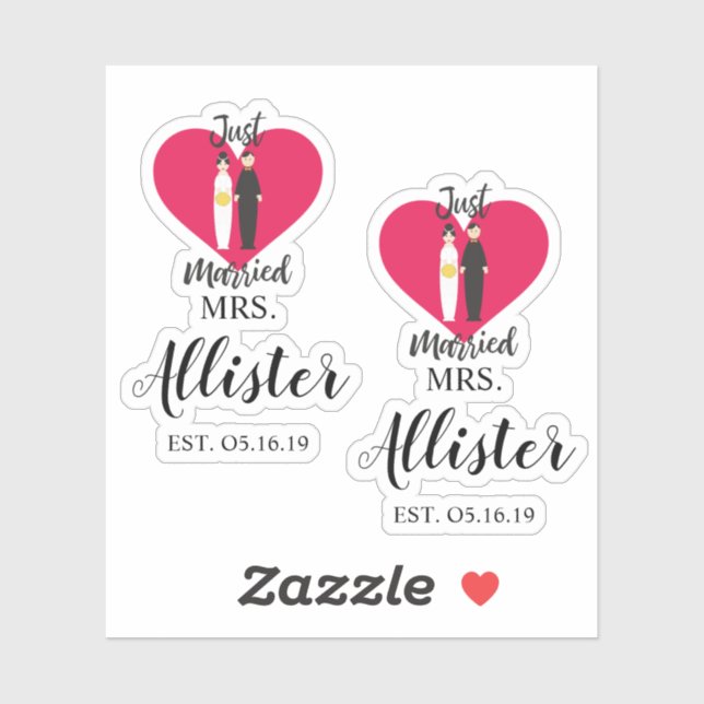 Adesivo Fun Just Married Couple Quote Design (Folha)