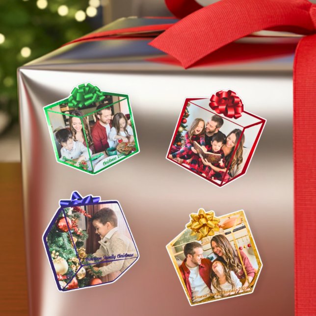 Adesivo Fun Modern Christmas Present Family Photo Custom (Criador carregado)