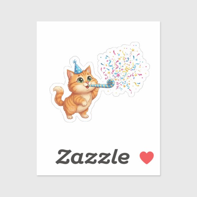 Adesivo Fun Party Horn Cat Confetti Explosion New Year (Folha)