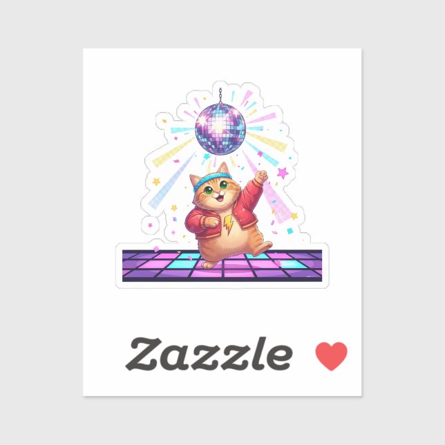 Adesivo Funky Disco Ball Cat Retro 80s New Year's Party (Folha)