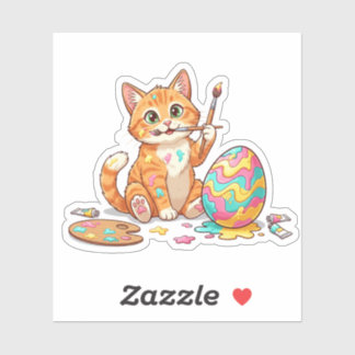 Adesivo Funny Artist Cat Painting Easter Egg Messy Sticker