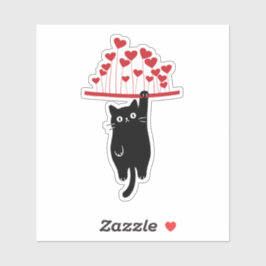 Adesivo Funny Black Cat Hanging Out Valentine's Day
