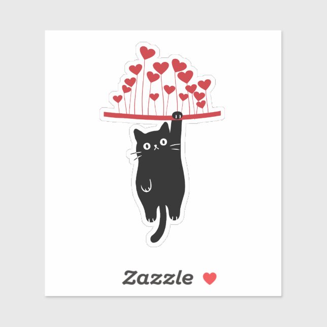 Adesivo Funny Black Cat Hanging Out Valentine's Day (Folha)