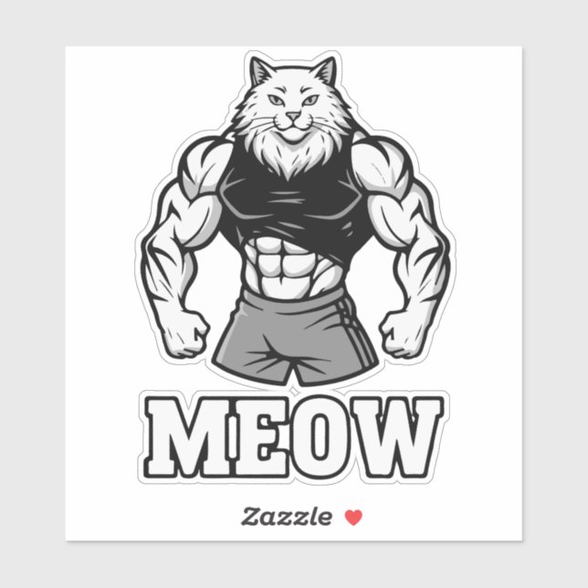 Adesivo Funny bodybuilder cat showing off massive muscles (Folha)