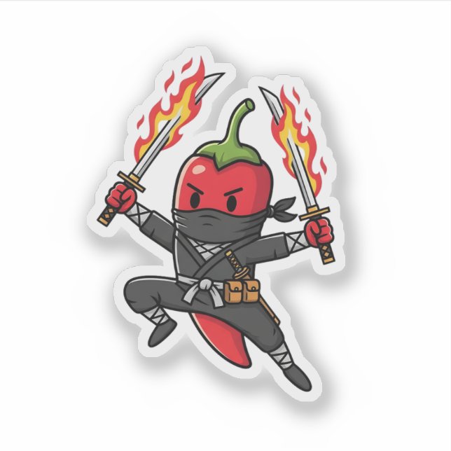 Adesivo Funny Chili Pepper Fire Ninja Samurai Illustration (Frente)