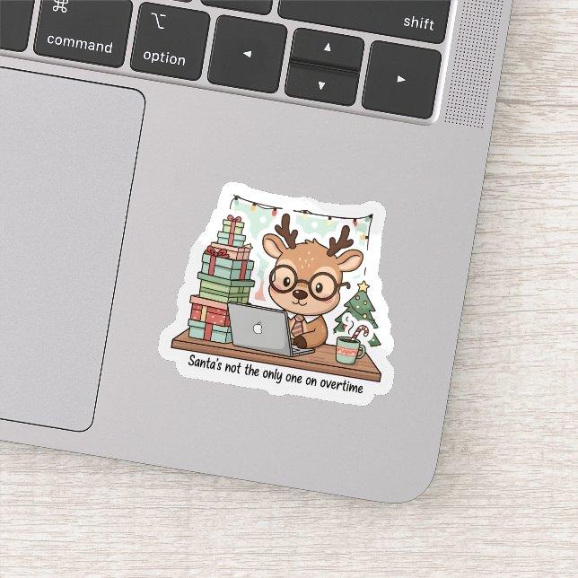 Adesivo Funny Christmas Reindeer Working Overtime Sticker  (Detalhe)