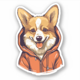 Adesivo Funny Corgi Vestindo Hoodie