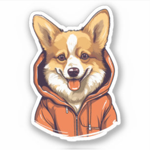 Adesivo Funny Corgi Vestindo Hoodie