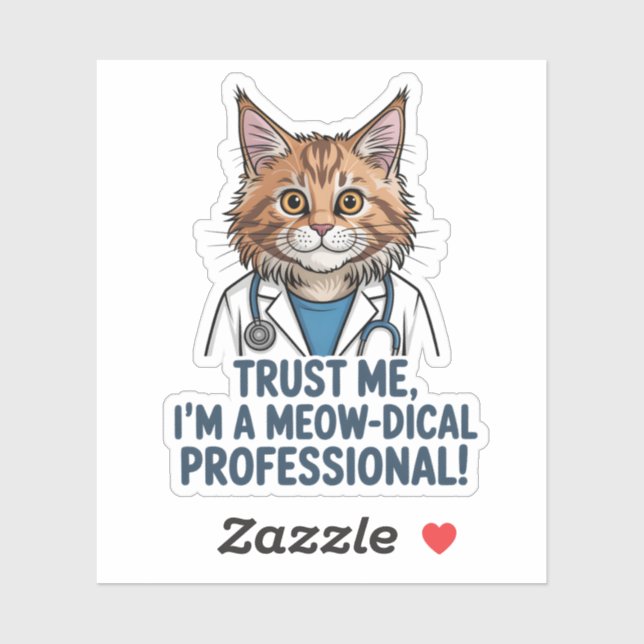 Adesivo Funny Doctor Cat Medical Humor Illustration (Folha)