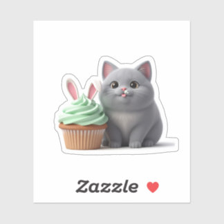 Adesivo Funny Foodie Cat Eating Easter Bunny Cupcake 