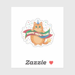 Adesivo Funny "Happy Meow Year" Cat Pun Festive Confetti