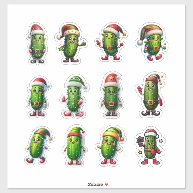 Adesivo Funny Holiday Pickles in Santa Hats (Folha)
