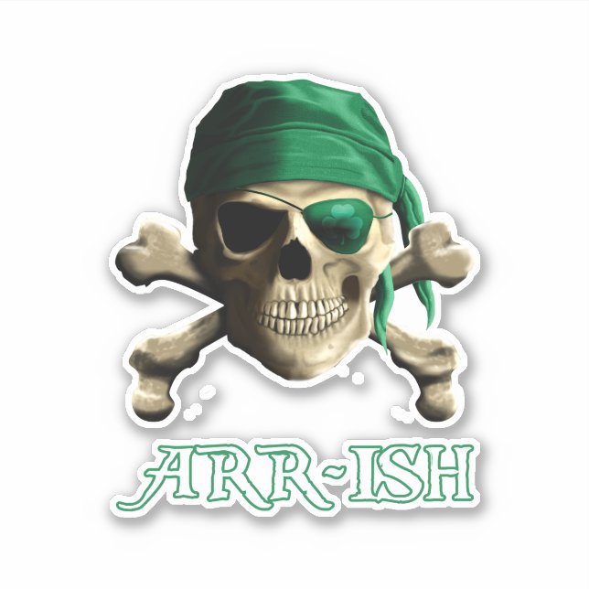 Adesivo Funny Irish Jolly Roger Pirate Skull ARR-ISH (Frente)
