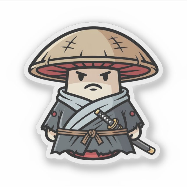 Adesivo Funny Mushroom Ronin Wandering Samurai Illustratio (Frente)