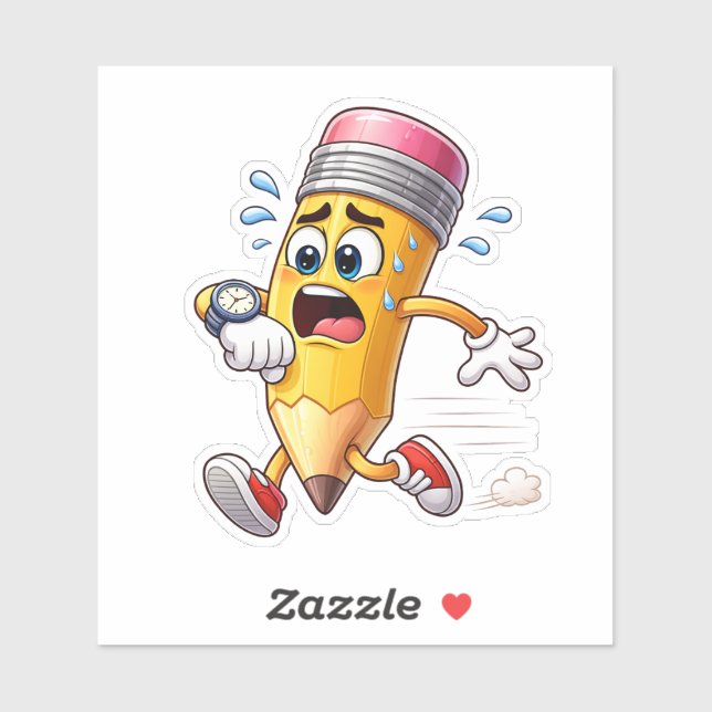 Adesivo Funny Pencil Running Late Custom-Cut Vinyl Sticker (Folha)
