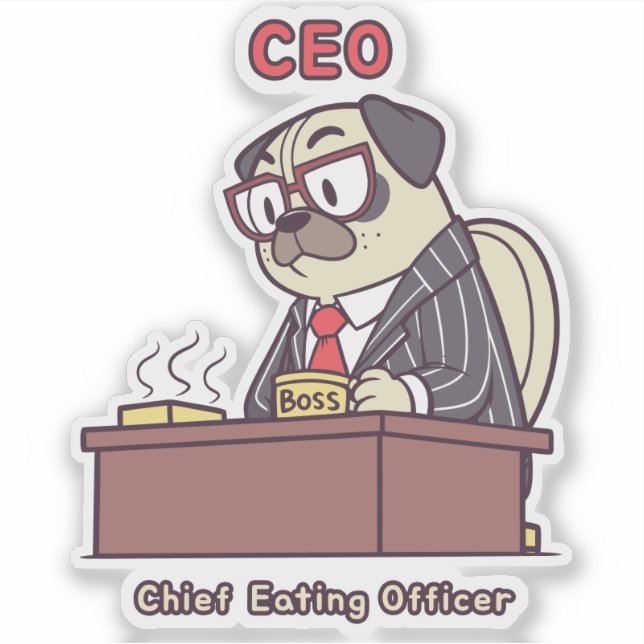 Adesivo Funny Pug CEO - Chief Eating Officer Office Humor  (Frente)