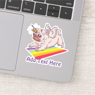 Adesivo Funny PUG Unicórnio Rainbow ADD TEXTO Legal