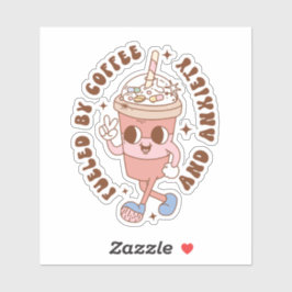 Adesivo Funny Retro Alimentado por Café e Ansiedade