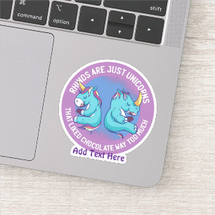 Adesivo Funny Rhino é FAT Unicórnio Adora Chocolate Cute