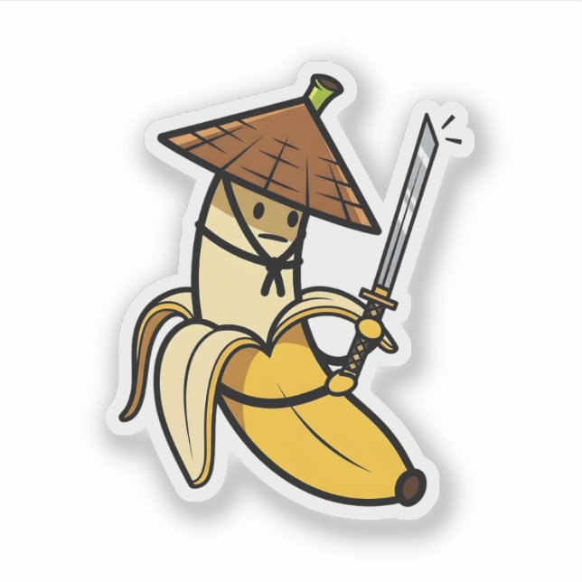 Adesivo Funny Samurai Banana Ronin Cartoon Illustration (Frente)