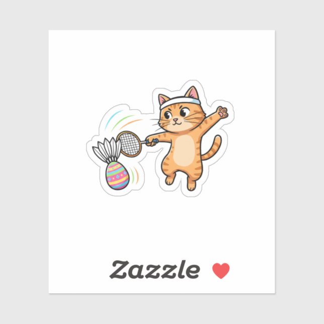 Adesivo Funny Sporty Cat Badminton Easter Egg Shuttlecock  (Folha)