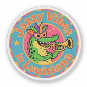 Adesivo Funny Vintage Luisiana Alligator Mardi Gras Jazz