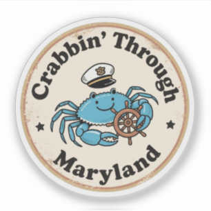 Adesivo Funny Vintage Maryland Caranguejo Azul Capitão Hat