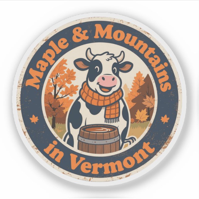 Adesivo Funny Vintage Vermont Cow Maple Syrup Retro (Frente)