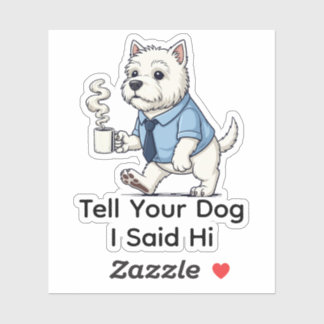 Adesivo Funny West Highland Whit Dog Business Suit Coffee 