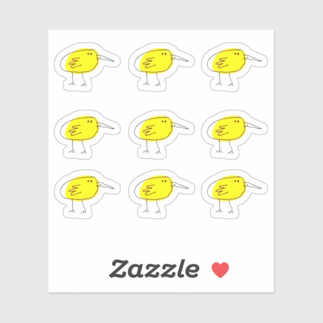Adesivo Funny Yellow Bird Doodle Custom-Cut Vinyl Stickers (Folha)