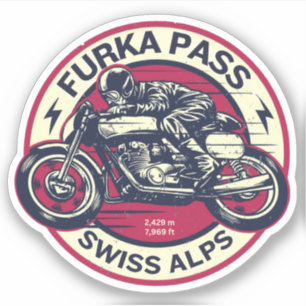 Adesivo furka pass - viagem de moto pela estrada de montan