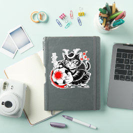 Adesivo Futebol Artístico de Gato Samurai para Laptops e C