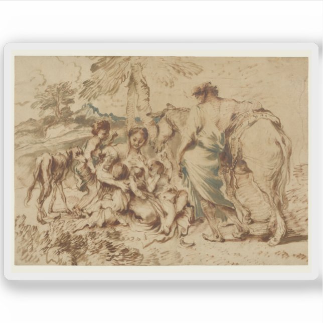 Adesivo G. B. Castiglione - Uma família numa paisagem desé (Frente)