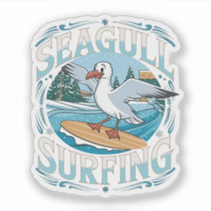 Adesivo Gaivota Surfista de Inverno, Gaivota Surfando, Gai