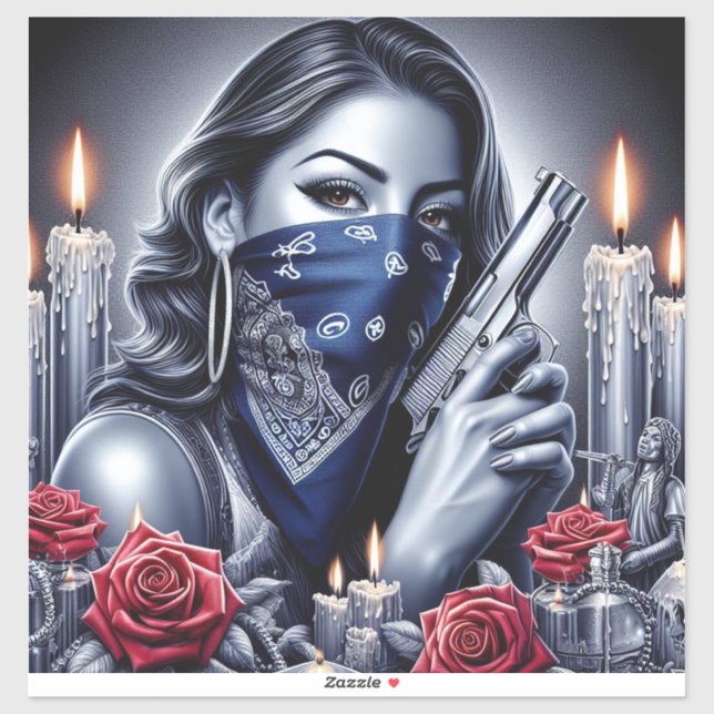 Adesivo Gangster Girl Hip Hop chicano art Design (Folha)