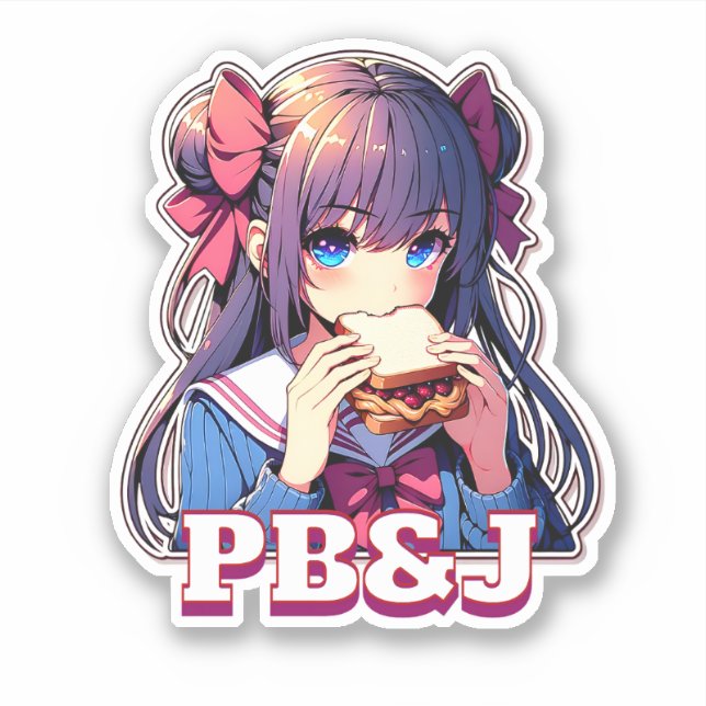 Adesivo Garota anime comendo um sanduíche PB&J (Frente)