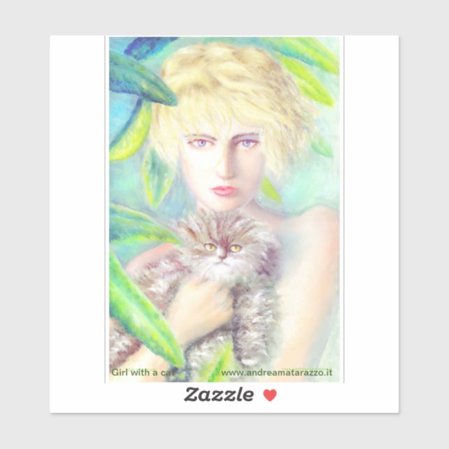 Adesivo Garota com gato (Folha)