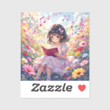 Garota de Anime com Livro e Notas Musicais