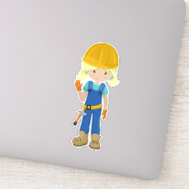 Adesivo Garota de Construção, Cabelo Louro, Garota Bonita,