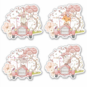 Adesivo Garota de Folhagem Carro vintage de Animais da Flo