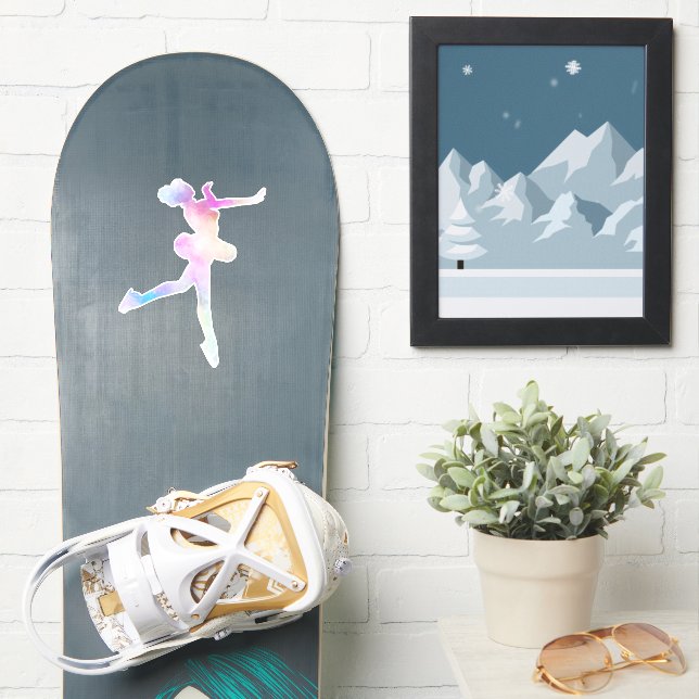 Adesivo Garota De Pé De Gelo Com Aquarela (Prancha de snowboard)