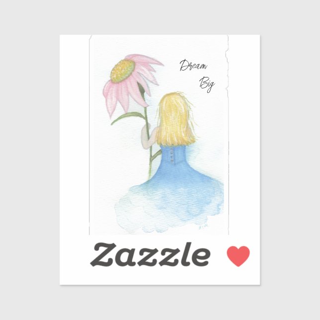 Adesivo Garota do Sonho segurando Flor Gigante "Dream Big" (Folha)